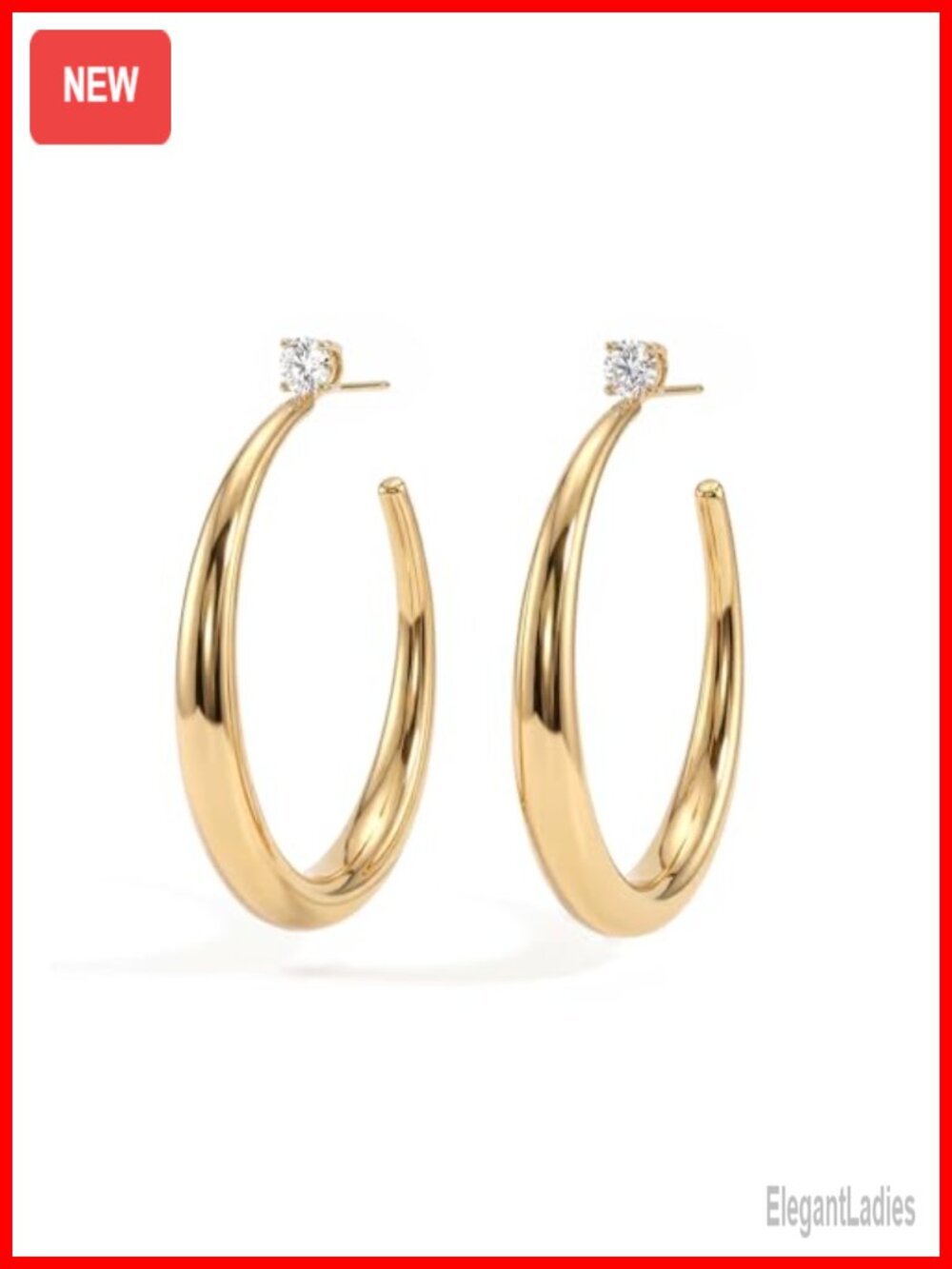14K Gold Plated Big Open Hoop Earrings Sterling Silver Post Statement